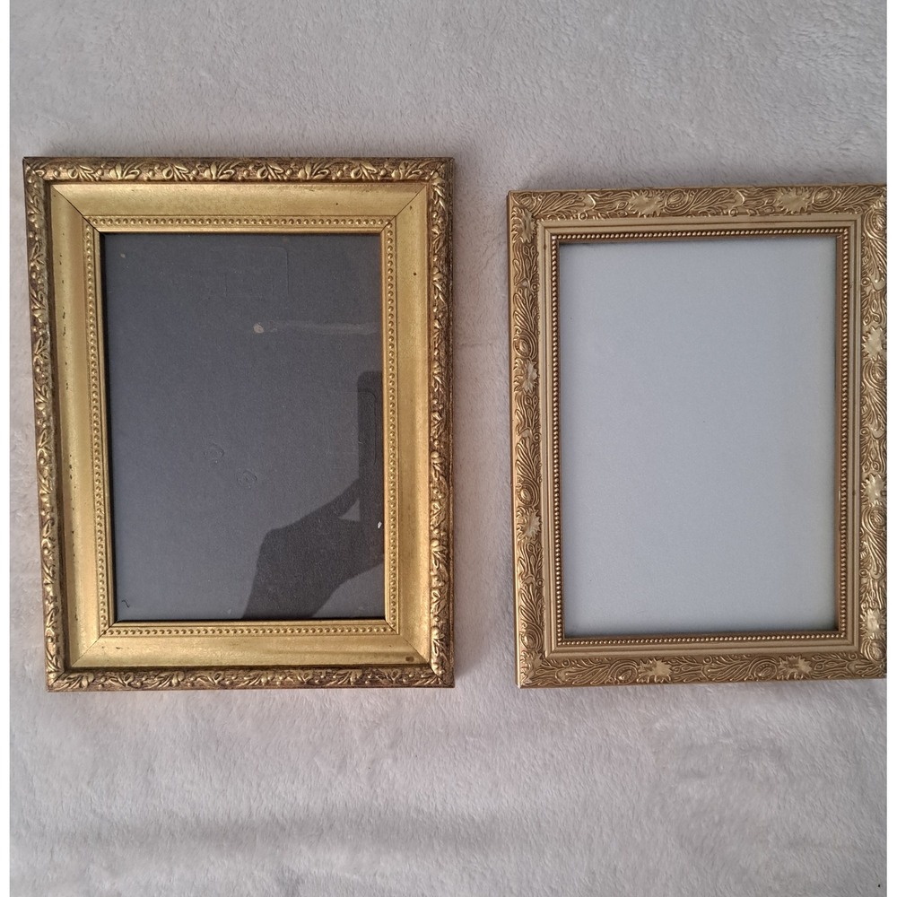 Vintage Ornate Gold Picture Frame Set 2 Scrollwork Beaded Tabletop Wall Decor